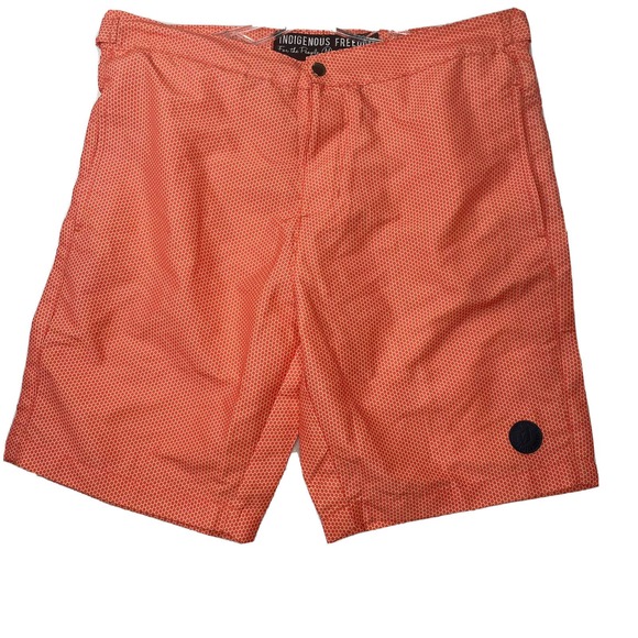 Surfmentality‎ Indigenous Freedom Men's Size Medium Orange Lined Swim Trunks - Picture 1 of 12
